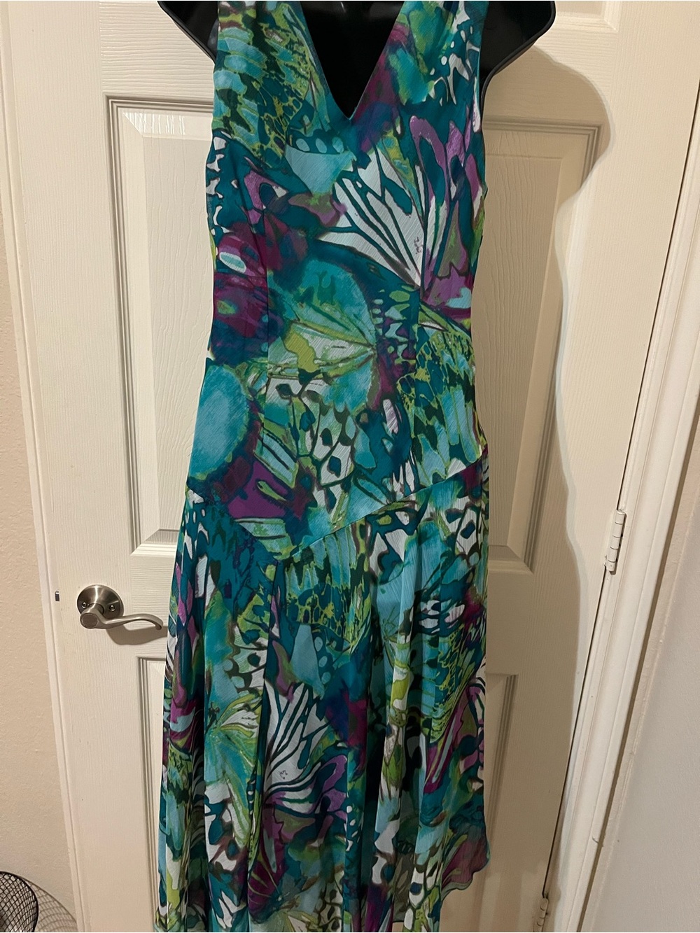 Floral Teal V-Neck Women's Dress
